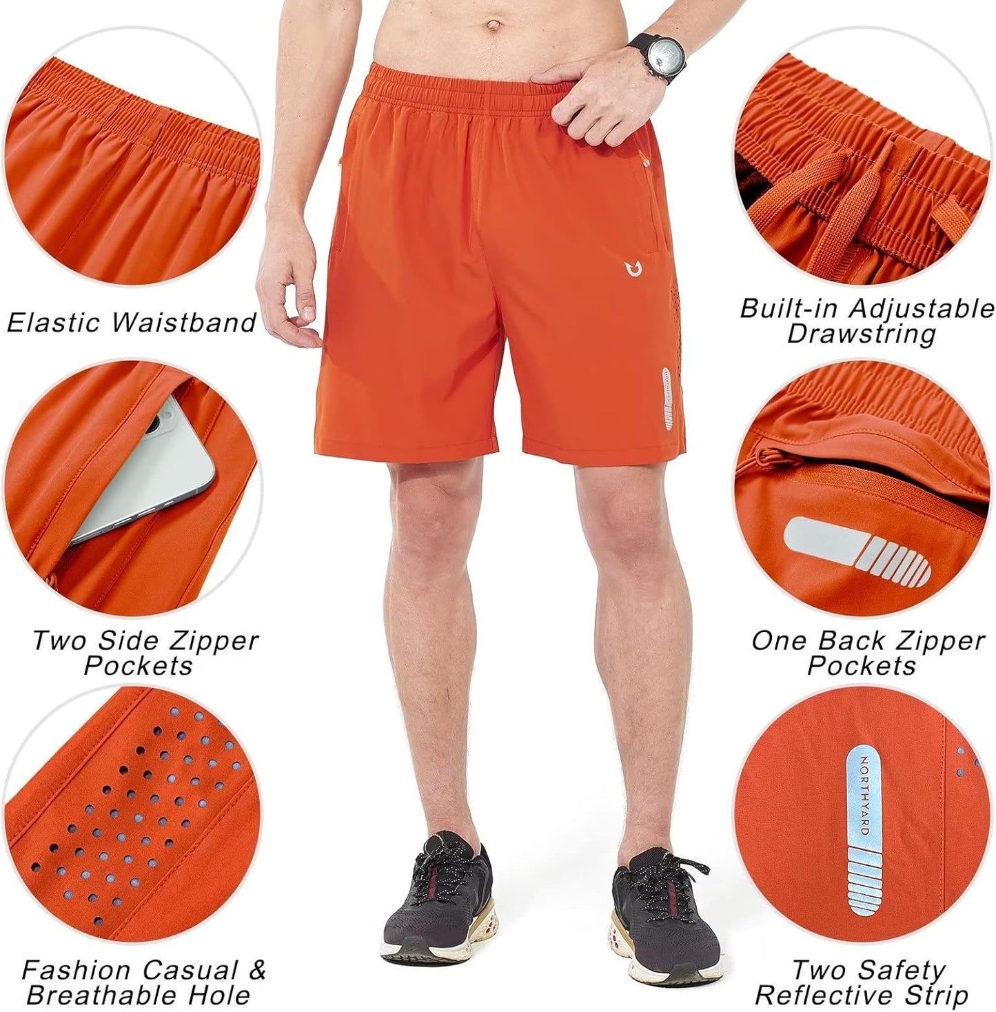 Men's Athletic Running Shorts Gym Workout 7"/9"/5" Quick Dry Lightweight Sports Basketball Tennis 3 Zipper Pockets