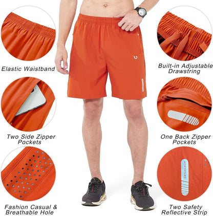 Men's Athletic Running Shorts Gym Workout 7"/9"/5" Quick Dry Lightweight Sports Basketball Tennis 3 Zipper Pockets
