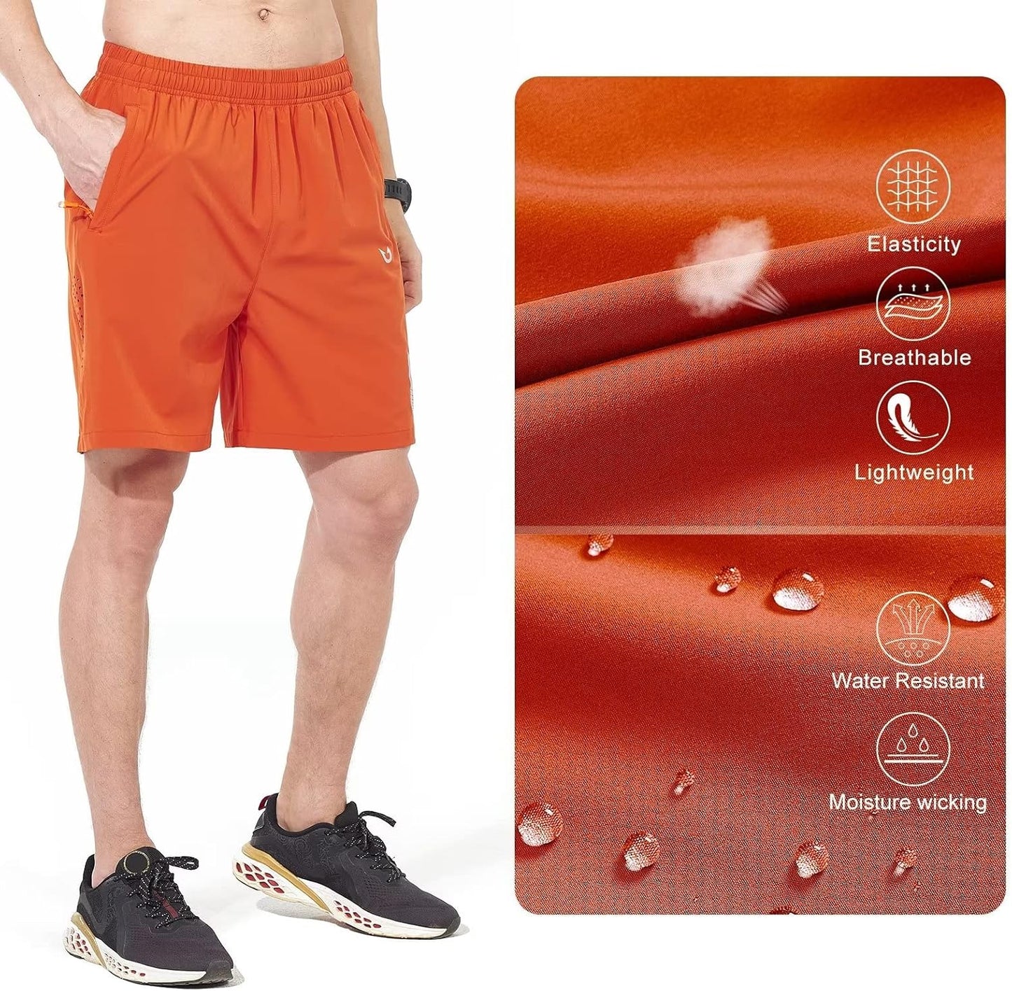Men's Athletic Running Shorts Gym Workout 7"/9"/5" Quick Dry Lightweight Sports Basketball Tennis 3 Zipper Pockets