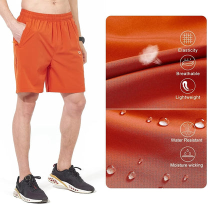 Men's Athletic Running Shorts Gym Workout 7"/9"/5" Quick Dry Lightweight Sports Basketball Tennis 3 Zipper Pockets