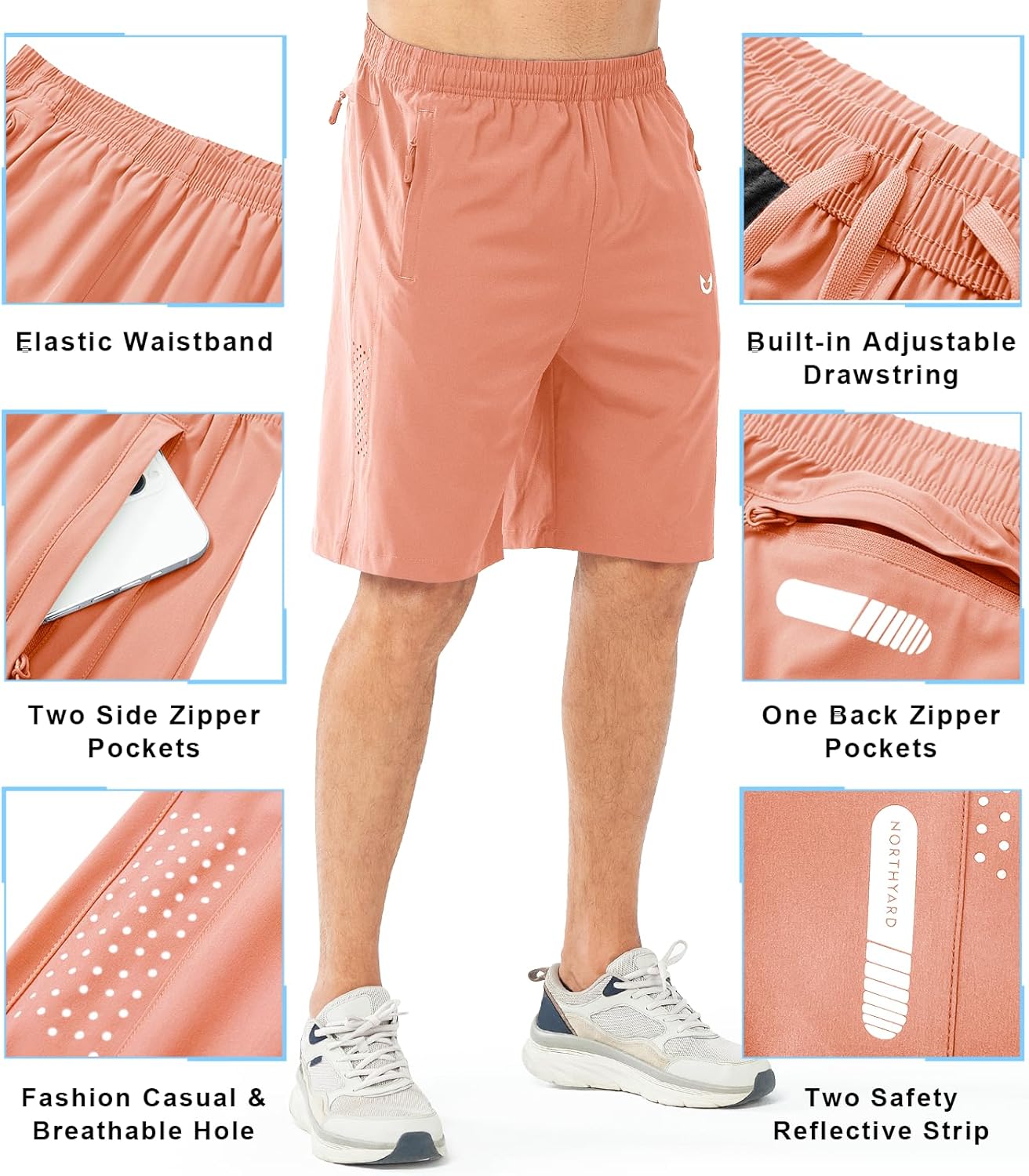 Men's Athletic Running Shorts Gym Workout 7"/9"/5" Quick Dry Lightweight Sports Basketball Tennis 3 Zipper Pockets