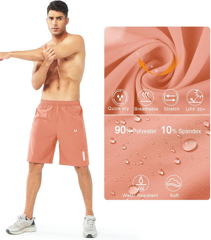 Men's Athletic Running Shorts Gym Workout 7"/9"/5" Quick Dry Lightweight Sports Basketball Tennis 3 Zipper Pockets