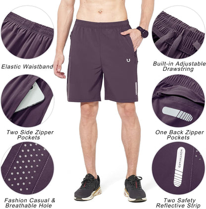 Men's Athletic Running Shorts Gym Workout 7"/9"/5" Quick Dry Lightweight Sports Basketball Tennis 3 Zipper Pockets
