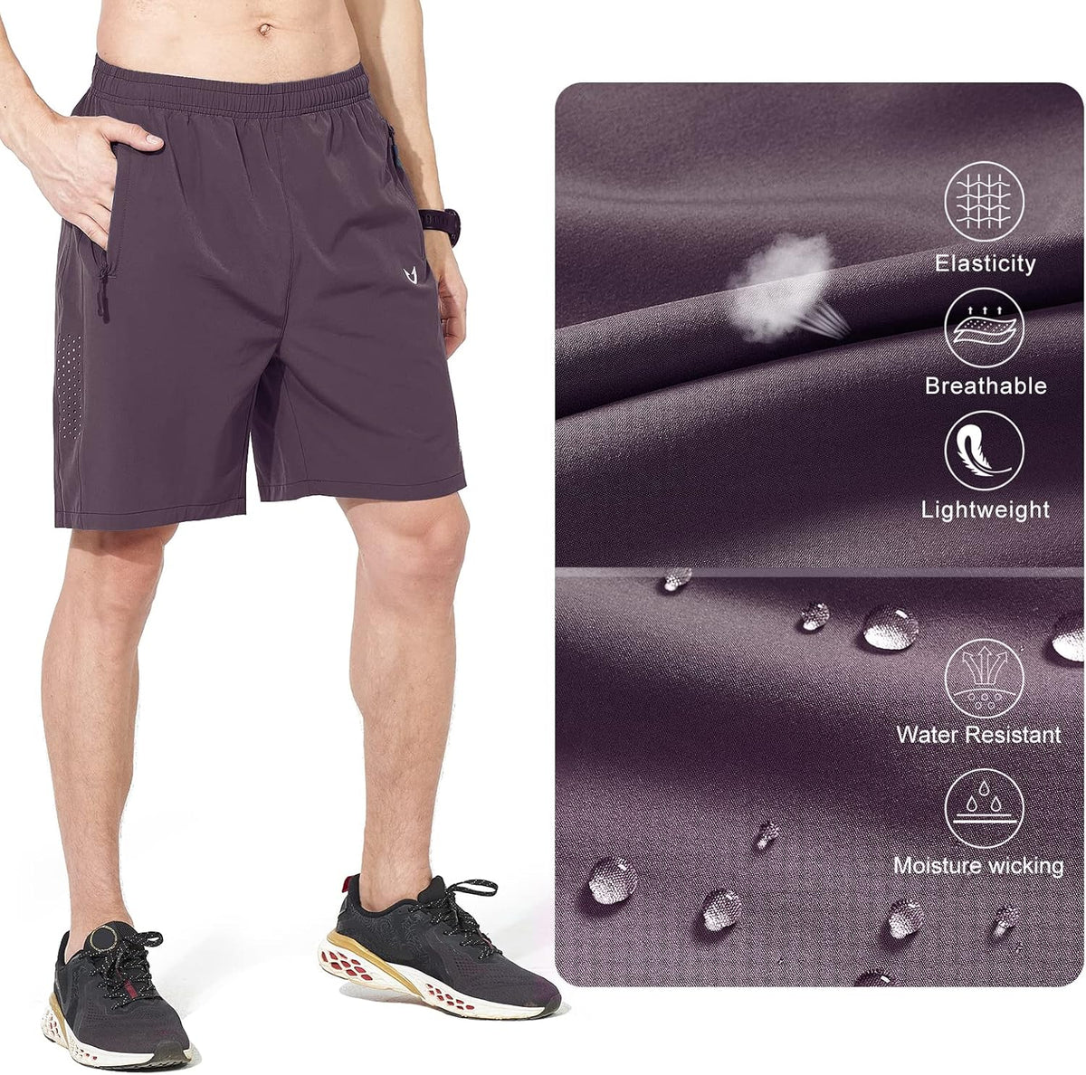 Men's Athletic Running Shorts Gym Workout 7"/9"/5" Quick Dry Lightweight Sports Basketball Tennis 3 Zipper Pockets