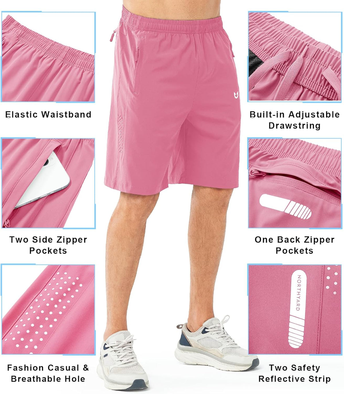 Men's Athletic Running Shorts Gym Workout 7"/9"/5" Quick Dry Lightweight Sports Basketball Tennis 3 Zipper Pockets