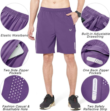 Men's Athletic Running Shorts Gym Workout 7"/9"/5" Quick Dry Lightweight Sports Basketball Tennis 3 Zipper Pockets