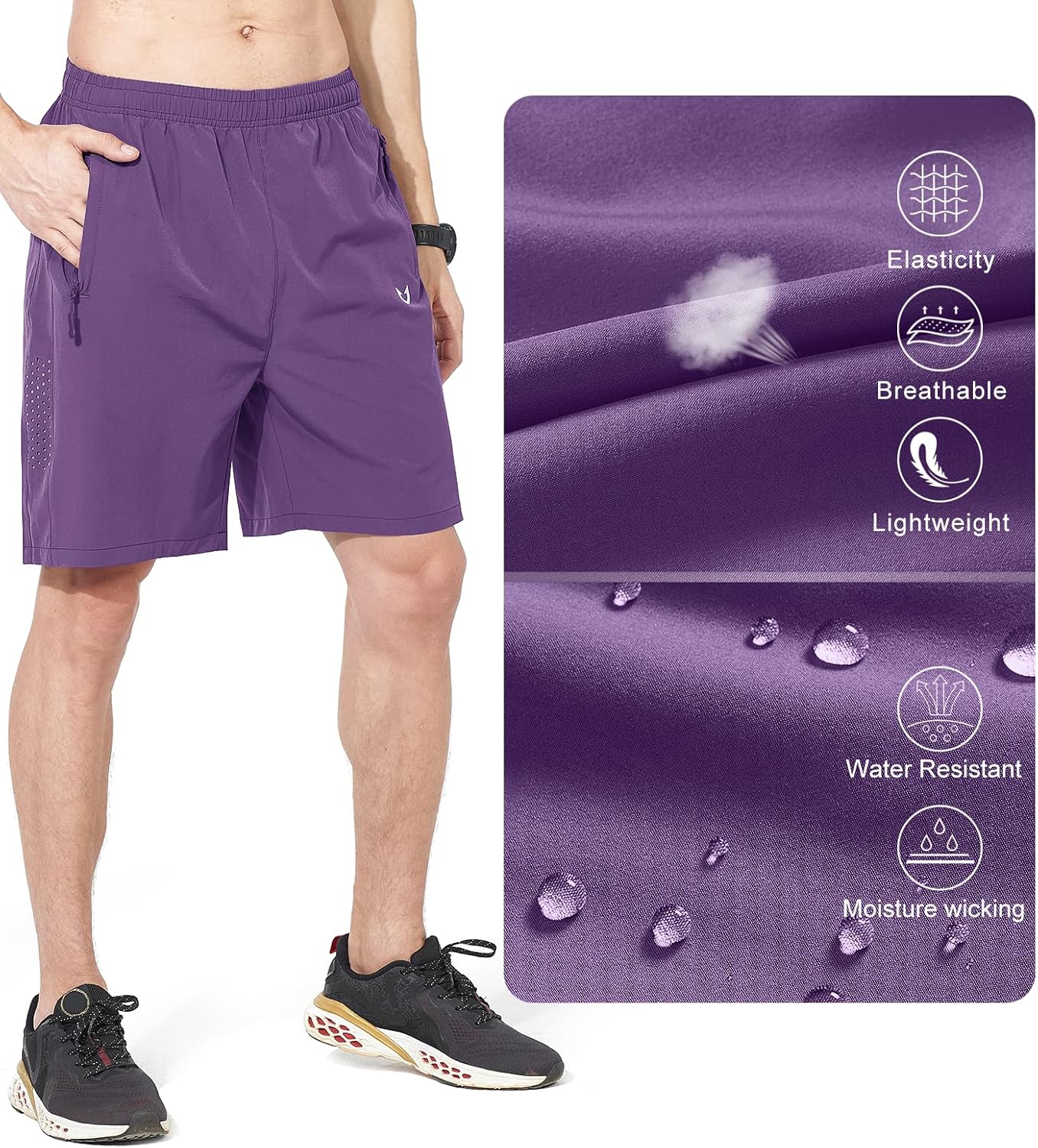 Men's Athletic Running Shorts Gym Workout 7"/9"/5" Quick Dry Lightweight Sports Basketball Tennis 3 Zipper Pockets