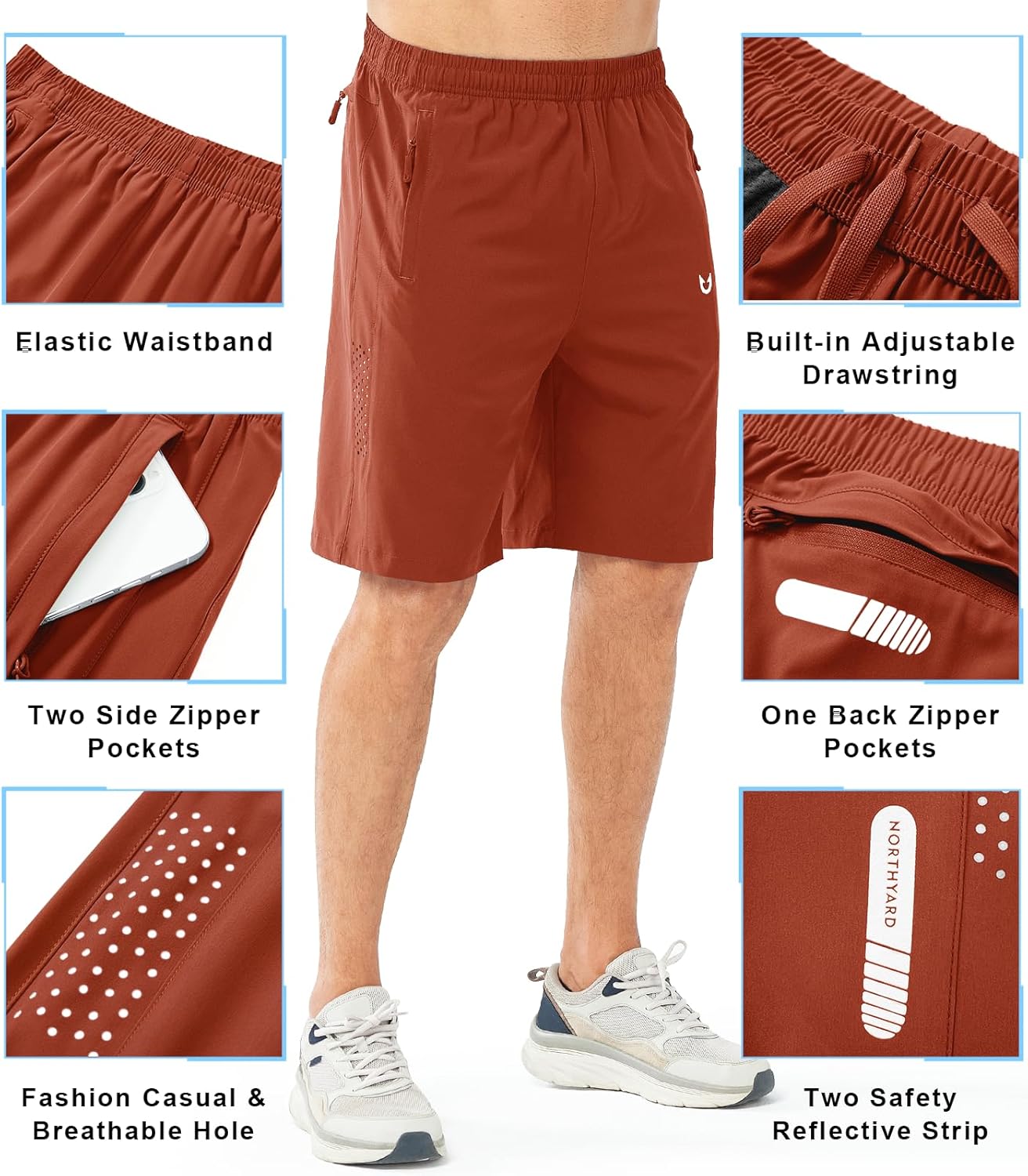 Men's Athletic Running Shorts Gym Workout 7"/9"/5" Quick Dry Lightweight Sports Basketball Tennis 3 Zipper Pockets