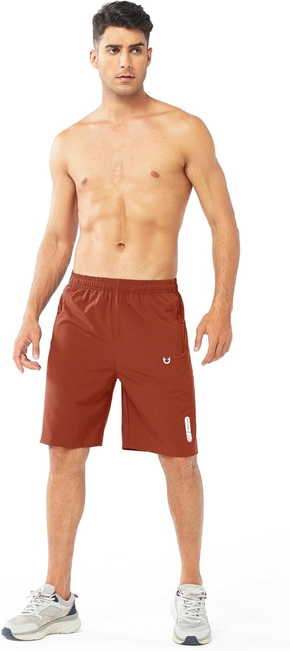 Men's Athletic Running Shorts Gym Workout 7"/9"/5" Quick Dry Lightweight Sports Basketball Tennis 3 Zipper Pockets