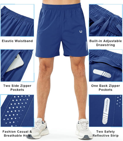 Men's Athletic Running Shorts Gym Workout 7"/9"/5" Quick Dry Lightweight Sports Basketball Tennis 3 Zipper Pockets