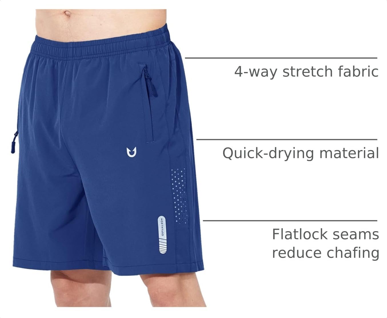 Men's Athletic Running Shorts Gym Workout 7"/9"/5" Quick Dry Lightweight Sports Basketball Tennis 3 Zipper Pockets
