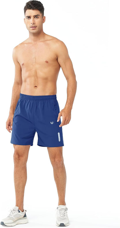 Men's Athletic Running Shorts Gym Workout 7"/9"/5" Quick Dry Lightweight Sports Basketball Tennis 3 Zipper Pockets