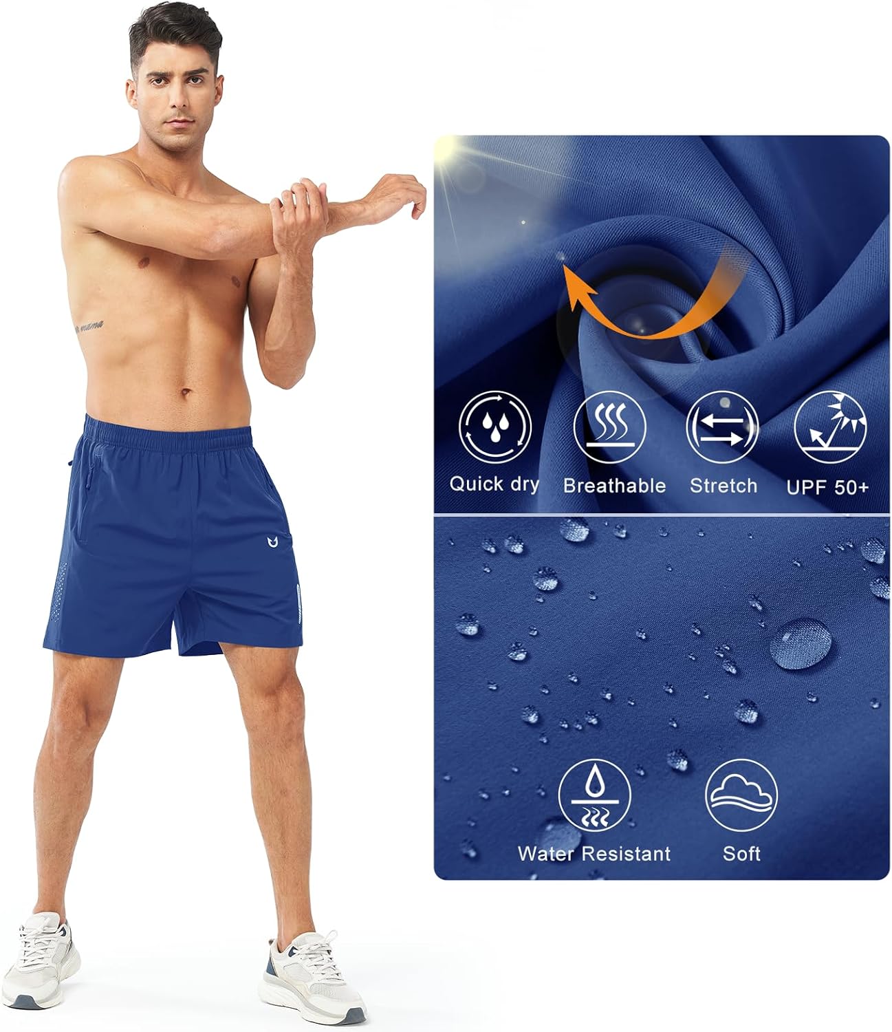 Men's Athletic Running Shorts Gym Workout 7"/9"/5" Quick Dry Lightweight Sports Basketball Tennis 3 Zipper Pockets