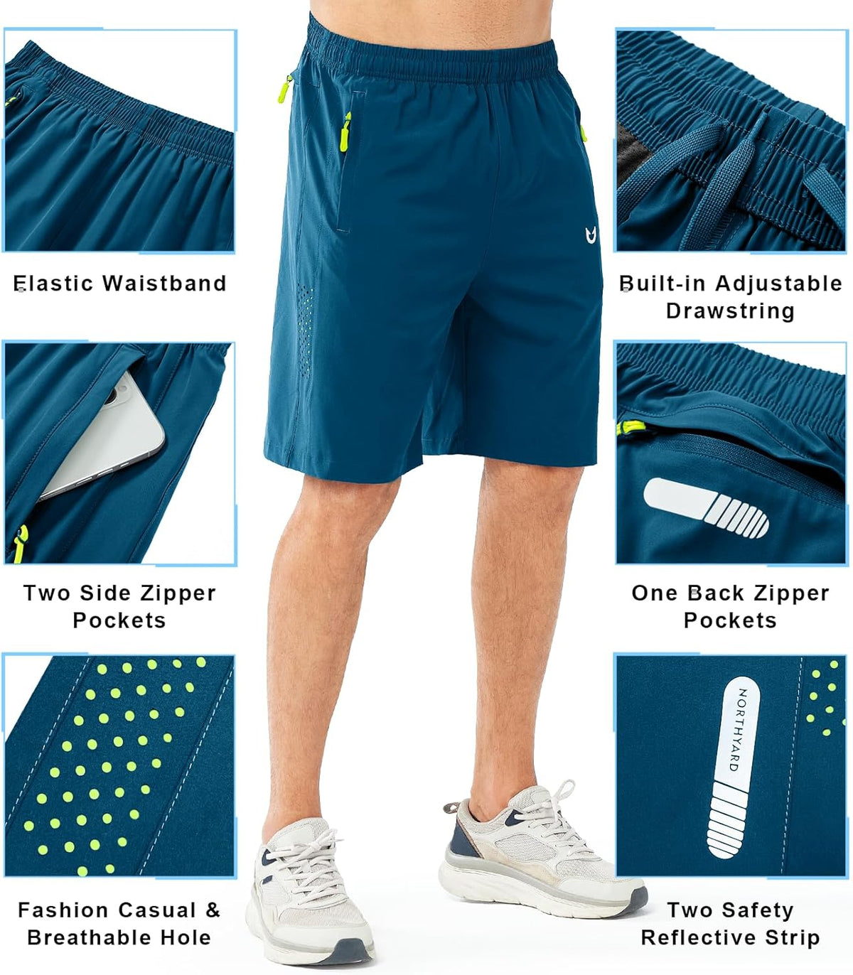 Men's Athletic Running Shorts Gym Workout 7"/9"/5" Quick Dry Lightweight Sports Basketball Tennis 3 Zipper Pockets