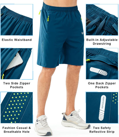 Men's Athletic Running Shorts Gym Workout 7"/9"/5" Quick Dry Lightweight Sports Basketball Tennis 3 Zipper Pockets