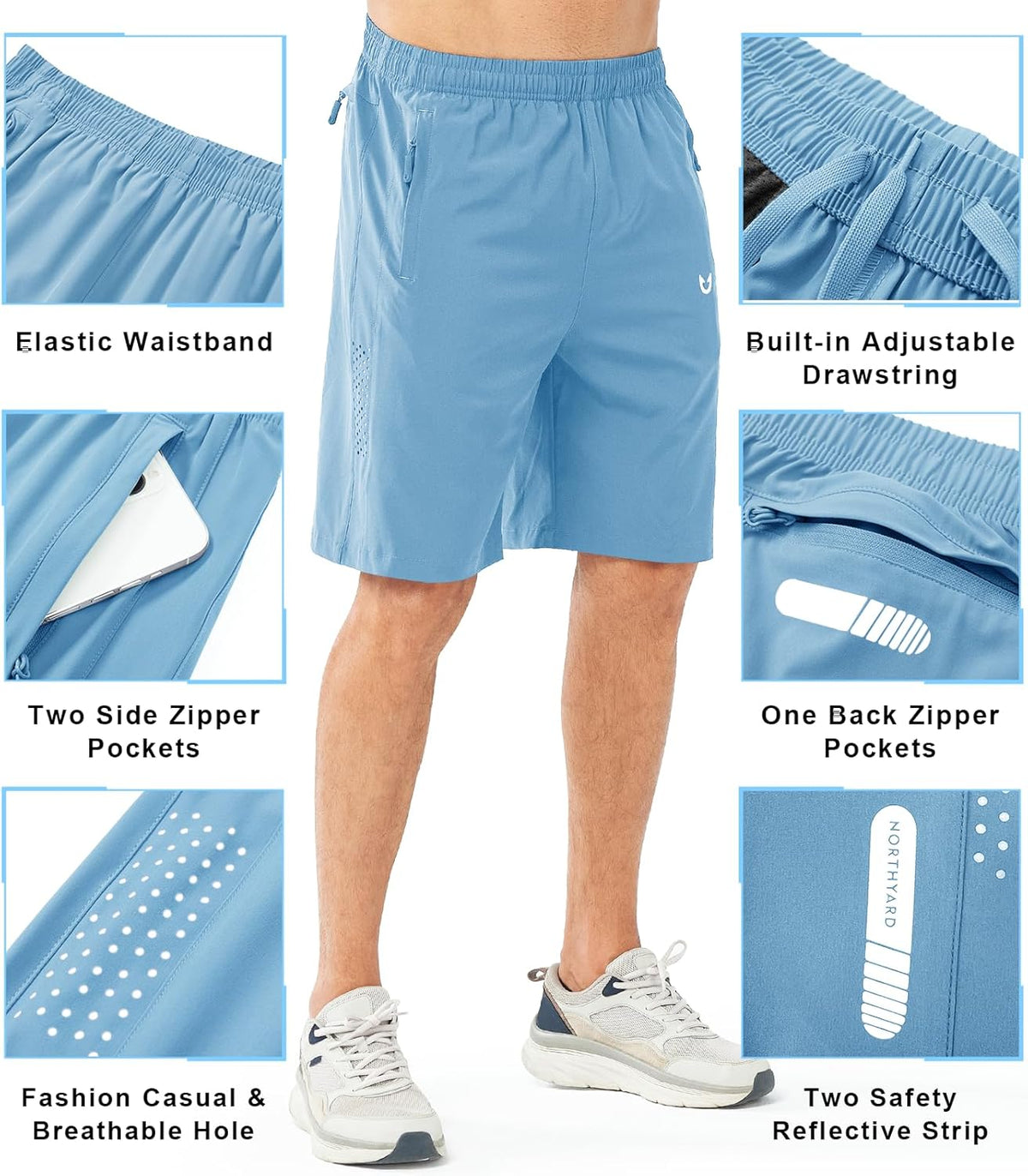 Men's Athletic Running Shorts Gym Workout 7"/9"/5" Quick Dry Lightweight Sports Basketball Tennis 3 Zipper Pockets