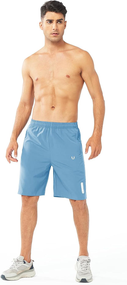 Men's Athletic Running Shorts Gym Workout 7"/9"/5" Quick Dry Lightweight Sports Basketball Tennis 3 Zipper Pockets