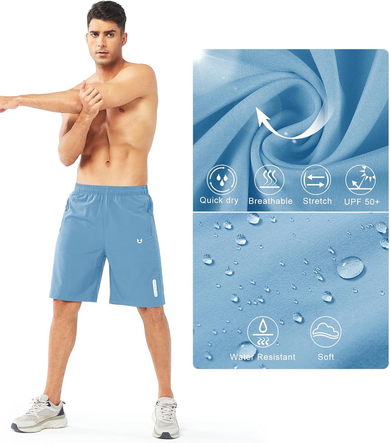 Men's Athletic Running Shorts Gym Workout 7"/9"/5" Quick Dry Lightweight Sports Basketball Tennis 3 Zipper Pockets