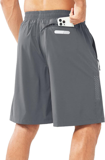 Men's Athletic Running Shorts Gym Workout 7"/9"/5" Quick Dry Lightweight Sports Basketball Tennis 3 Zipper Pockets