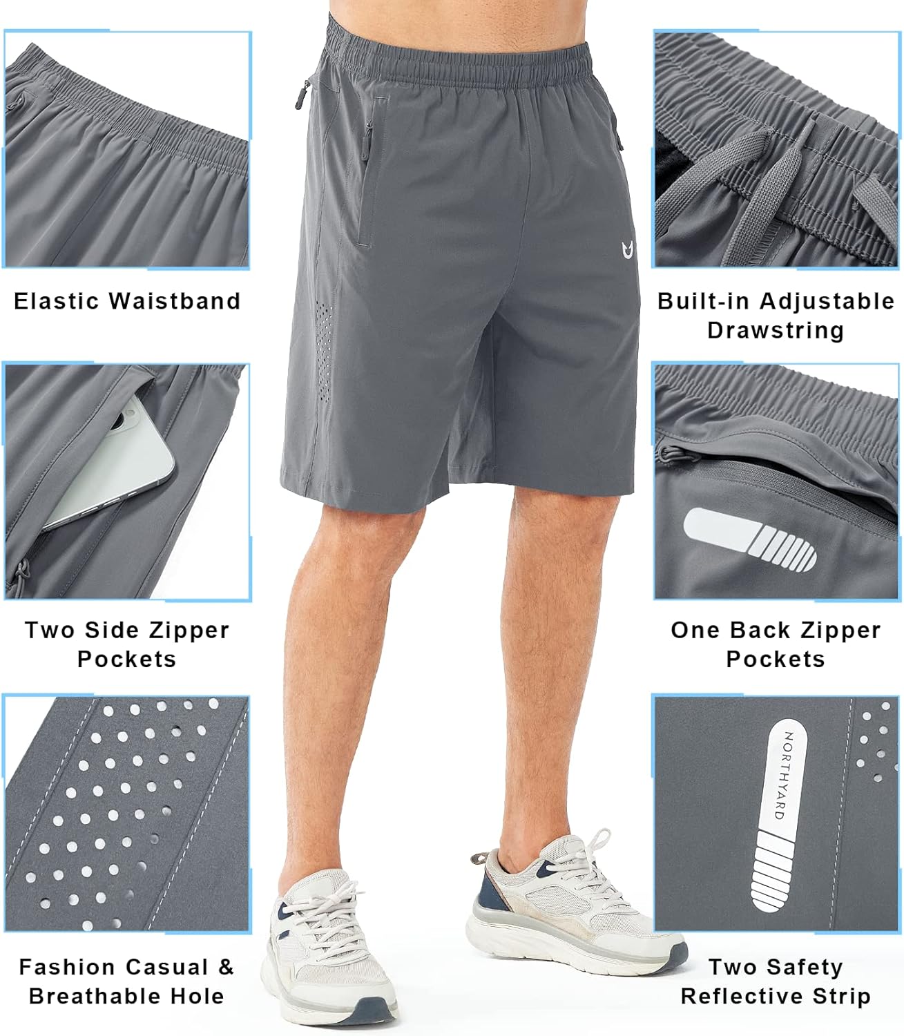 Men's Athletic Running Shorts Gym Workout 7"/9"/5" Quick Dry Lightweight Sports Basketball Tennis 3 Zipper Pockets