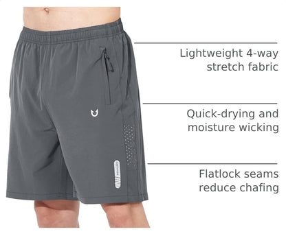 Men's Athletic Running Shorts Gym Workout 7"/9"/5" Quick Dry Lightweight Sports Basketball Tennis 3 Zipper Pockets