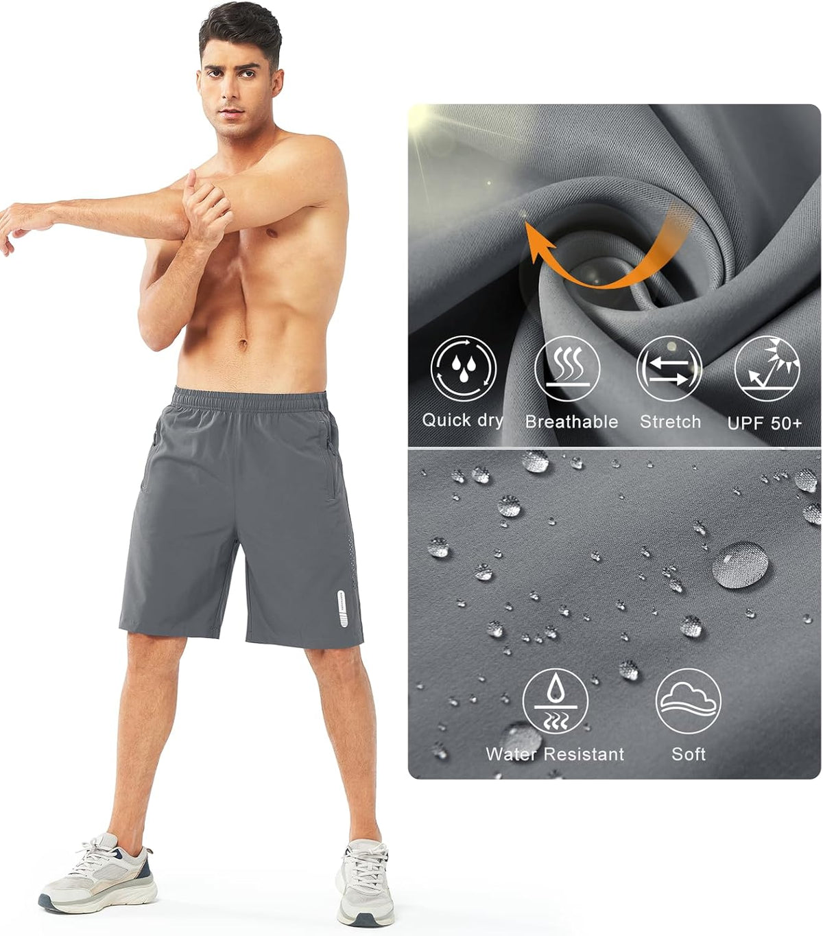 Men's Athletic Running Shorts Gym Workout 7"/9"/5" Quick Dry Lightweight Sports Basketball Tennis 3 Zipper Pockets