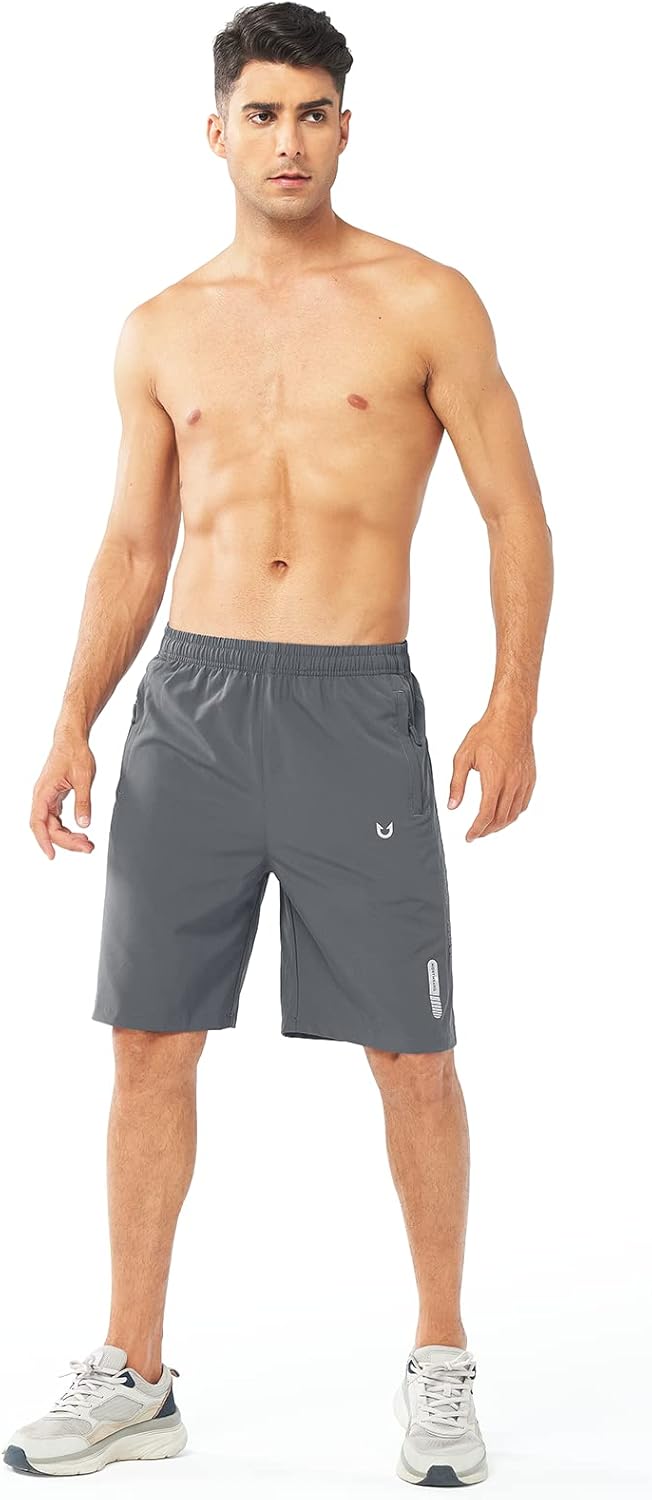 Men's Athletic Running Shorts Gym Workout 7"/9"/5" Quick Dry Lightweight Sports Basketball Tennis 3 Zipper Pockets