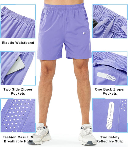 Men's Athletic Running Shorts Gym Workout 7"/9"/5" Quick Dry Lightweight Sports Basketball Tennis 3 Zipper Pockets