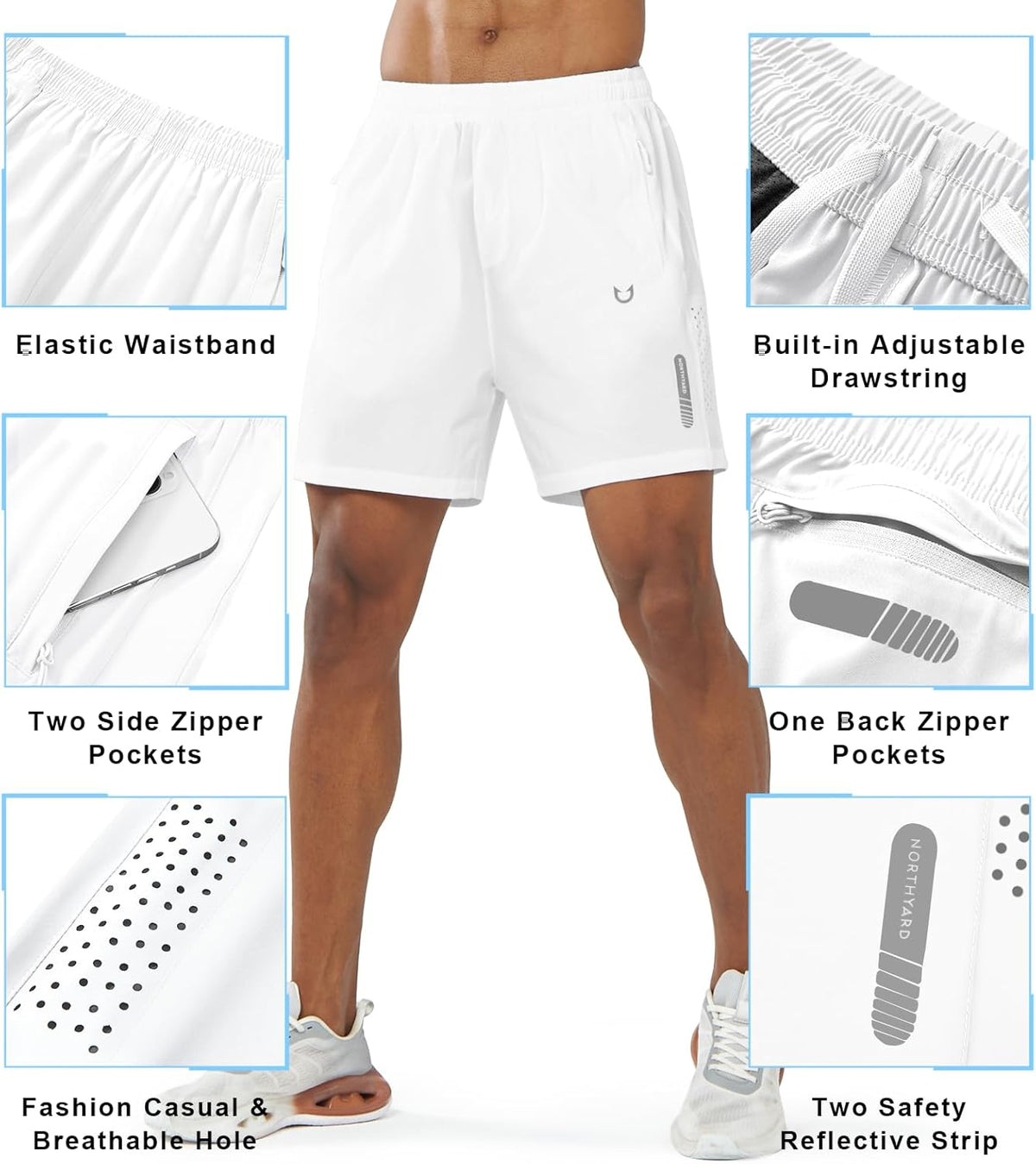 Men's Athletic Running Shorts Gym Workout 7"/9"/5" Quick Dry Lightweight Sports Basketball Tennis 3 Zipper Pockets