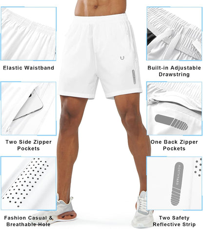 Men's Athletic Running Shorts Gym Workout 7"/9"/5" Quick Dry Lightweight Sports Basketball Tennis 3 Zipper Pockets