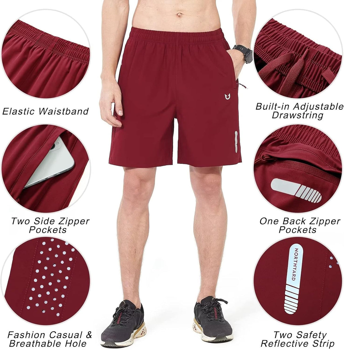 Men's Athletic Running Shorts Gym Workout 7"/9"/5" Quick Dry Lightweight Sports Basketball Tennis 3 Zipper Pockets