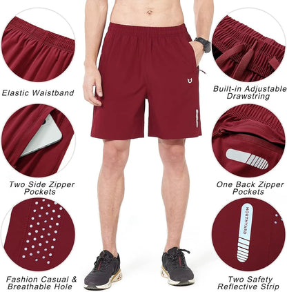 Men's Athletic Running Shorts Gym Workout 7"/9"/5" Quick Dry Lightweight Sports Basketball Tennis 3 Zipper Pockets
