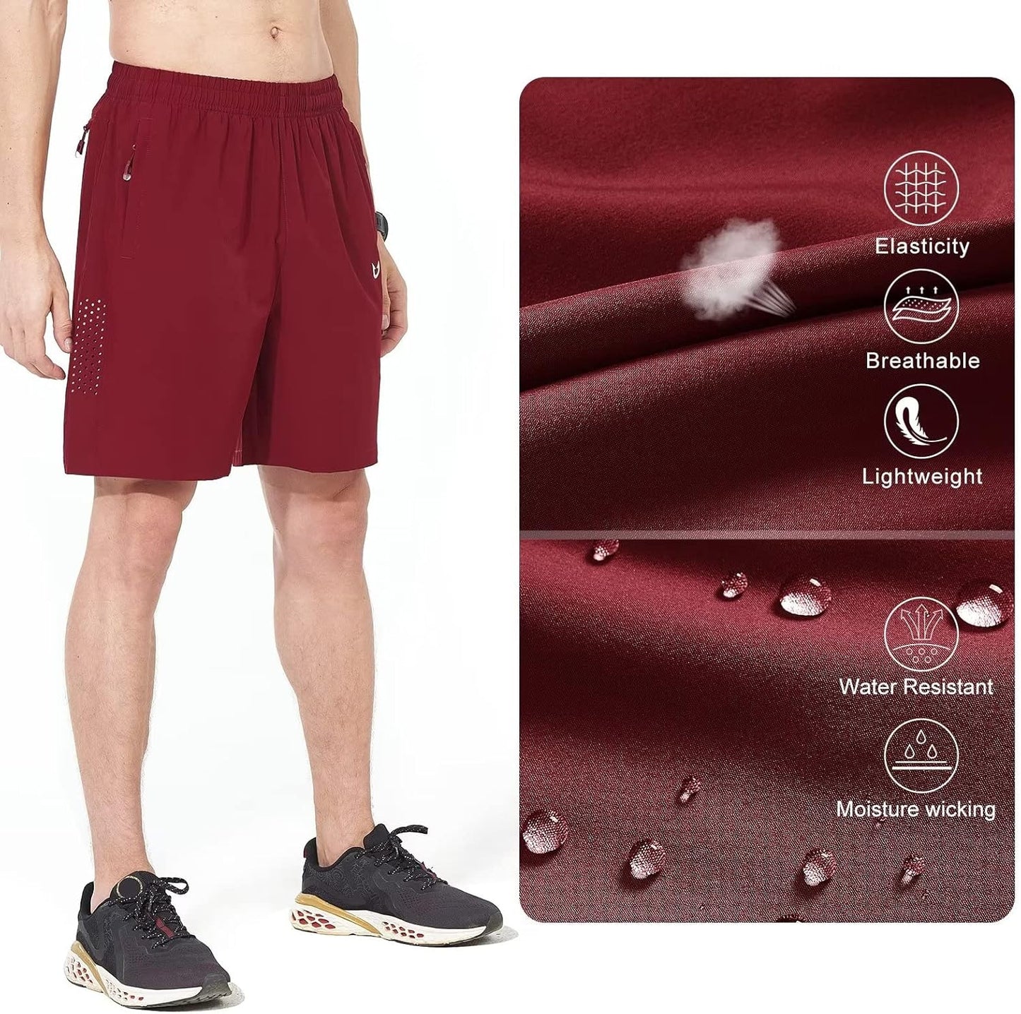 Men's Athletic Running Shorts Gym Workout 7"/9"/5" Quick Dry Lightweight Sports Basketball Tennis 3 Zipper Pockets