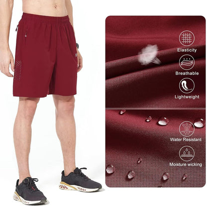 Men's Athletic Running Shorts Gym Workout 7"/9"/5" Quick Dry Lightweight Sports Basketball Tennis 3 Zipper Pockets