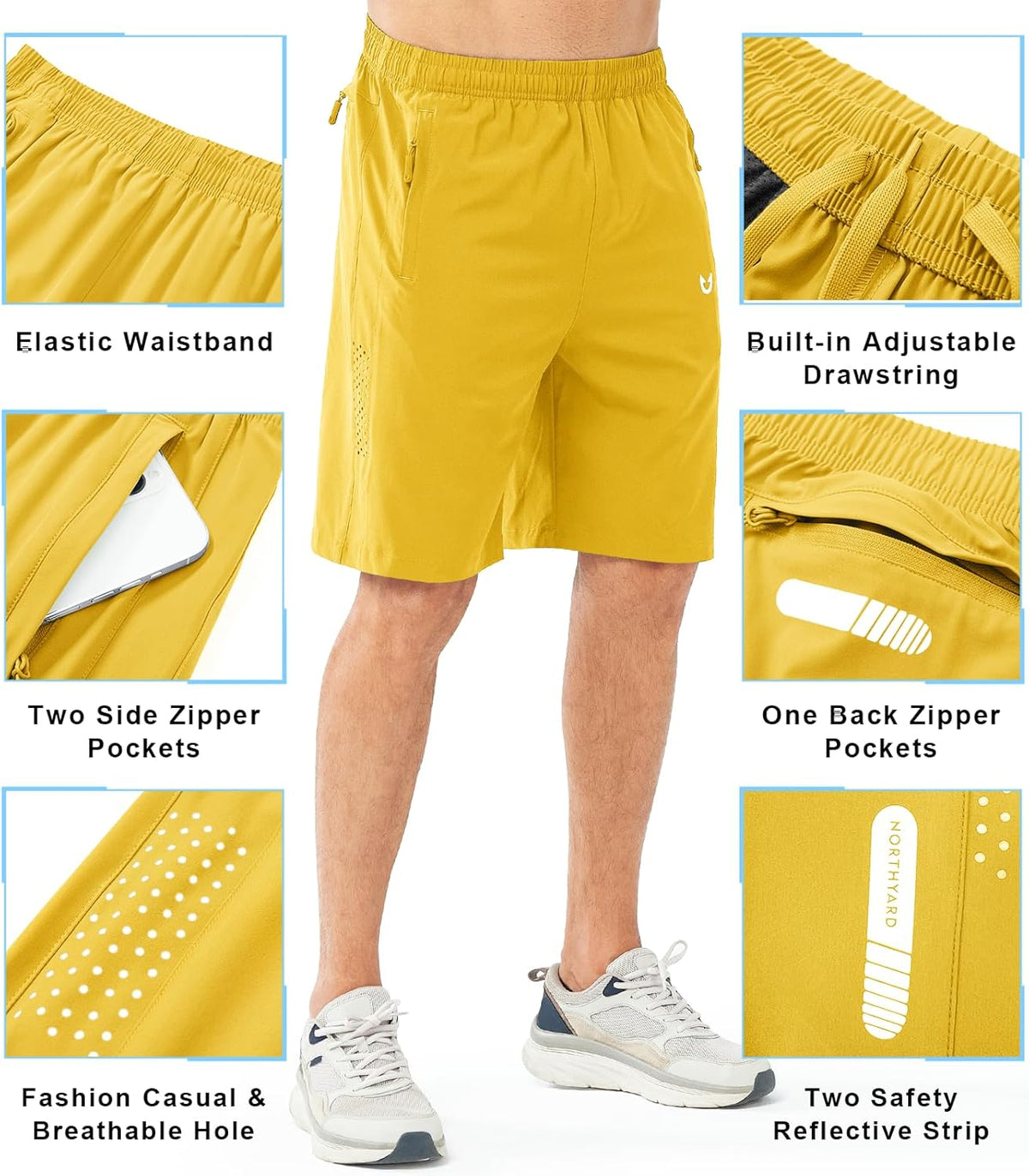 Men's Athletic Running Shorts Gym Workout 7"/9"/5" Quick Dry Lightweight Sports Basketball Tennis 3 Zipper Pockets