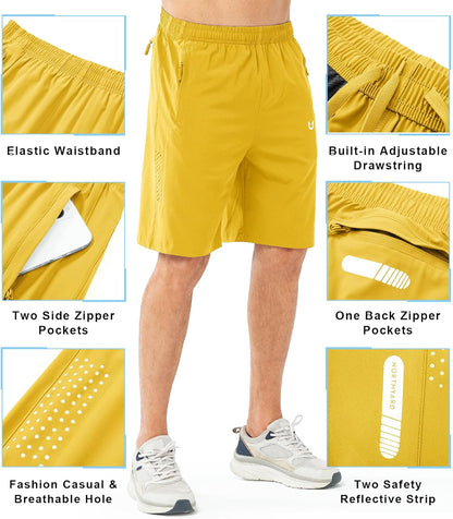 Men's Athletic Running Shorts Gym Workout 7"/9"/5" Quick Dry Lightweight Sports Basketball Tennis 3 Zipper Pockets