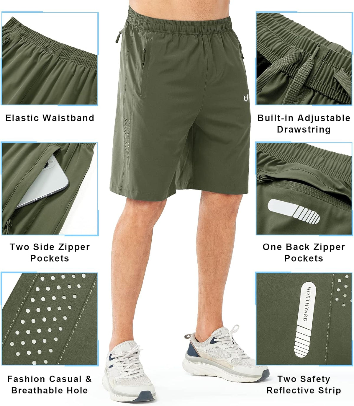 Men's Athletic Running Shorts Gym Workout 7"/9"/5" Quick Dry Lightweight Sports Basketball Tennis 3 Zipper Pockets