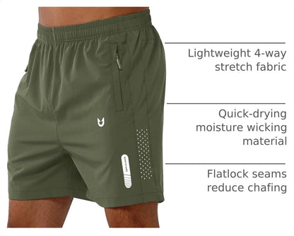 Men's Athletic Running Shorts Gym Workout 7"/9"/5" Quick Dry Lightweight Sports Basketball Tennis 3 Zipper Pockets