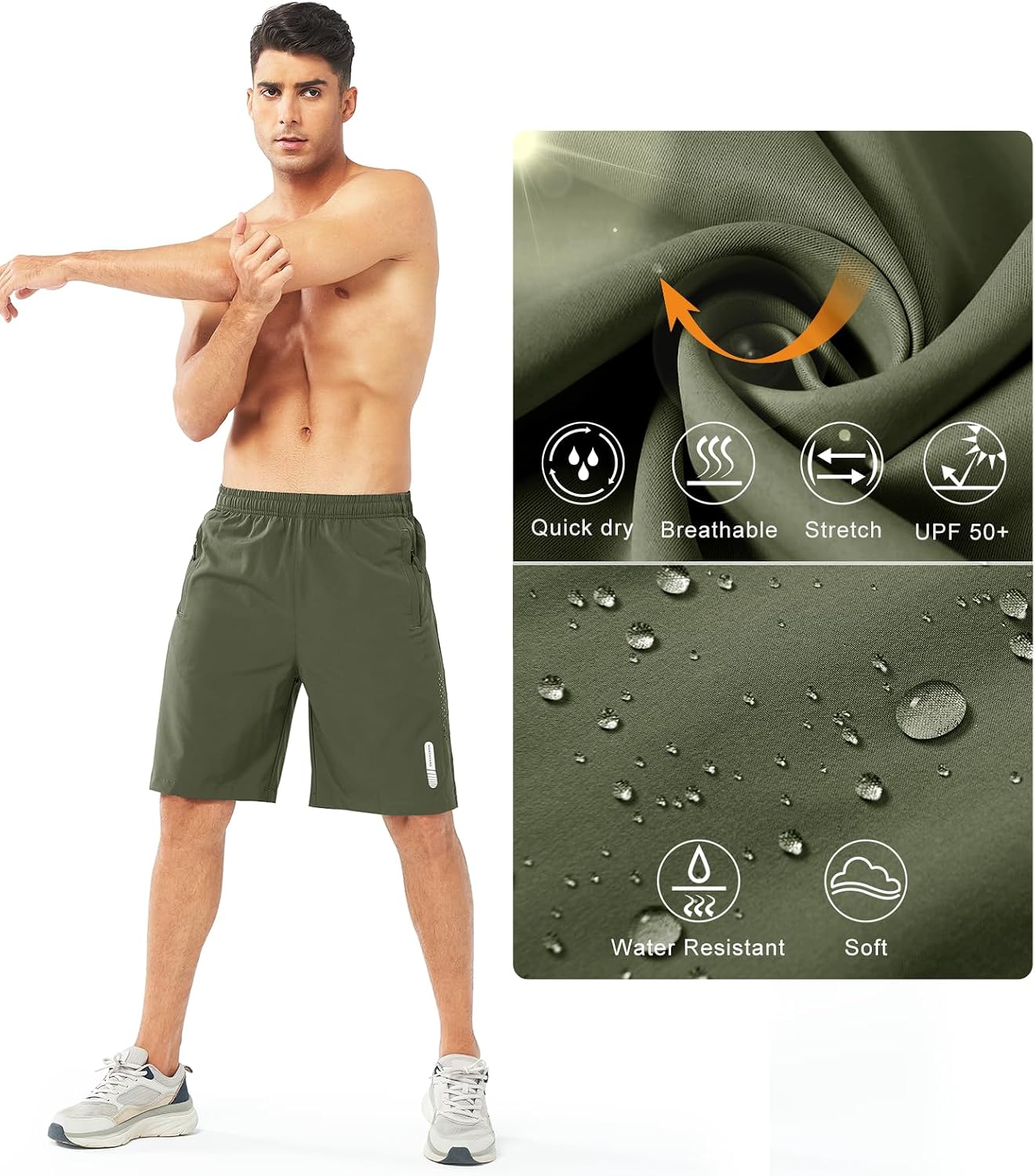 Men's Athletic Running Shorts Gym Workout 7"/9"/5" Quick Dry Lightweight Sports Basketball Tennis 3 Zipper Pockets