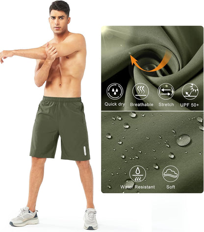 Men's Athletic Running Shorts Gym Workout 7"/9"/5" Quick Dry Lightweight Sports Basketball Tennis 3 Zipper Pockets