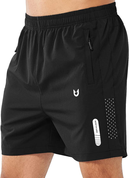 Men's Athletic Running Shorts Gym Workout 7"/9"/5" Quick Dry Lightweight Sports Basketball Tennis 3 Zipper Pockets