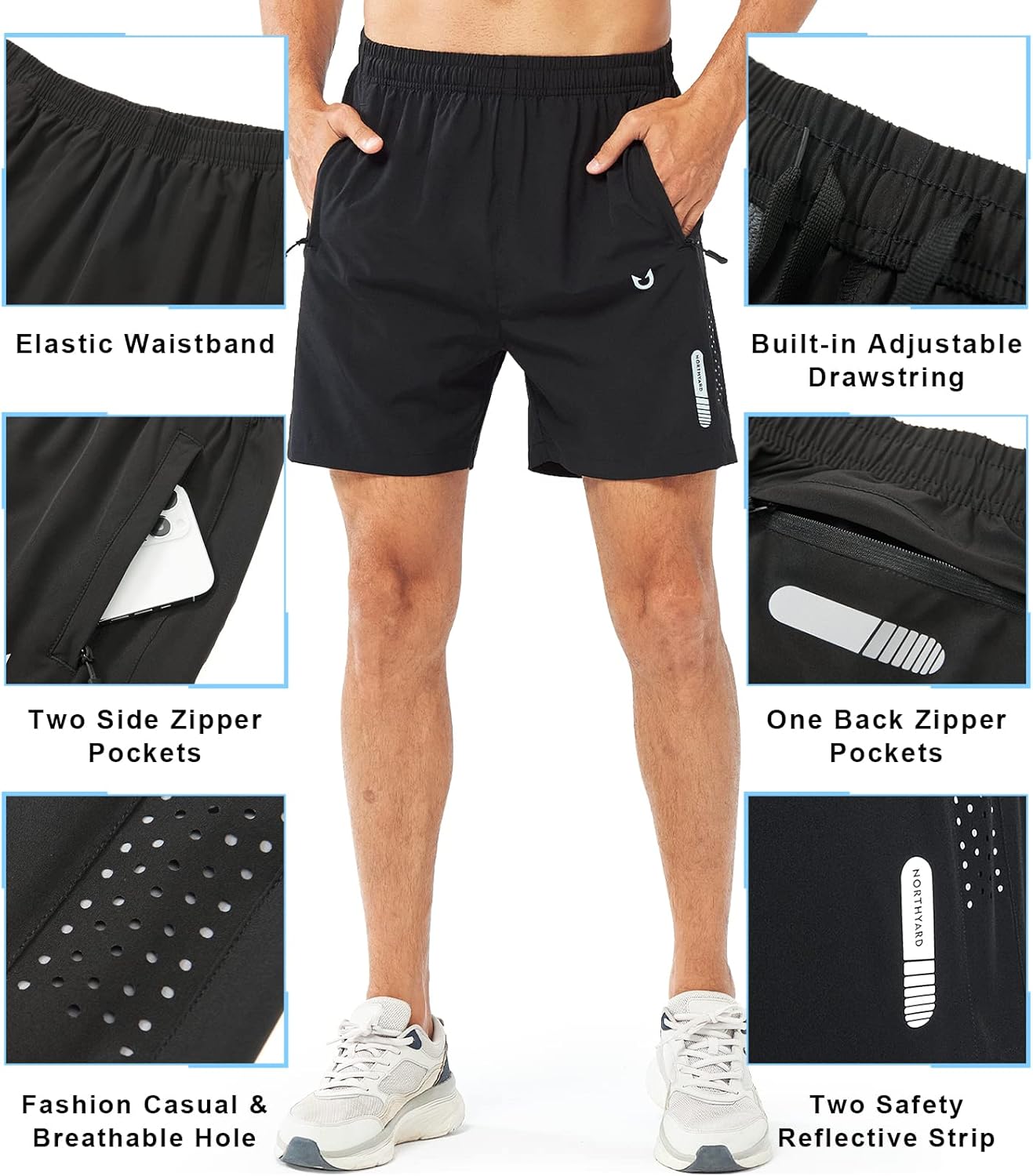 Men's Athletic Running Shorts Gym Workout 7"/9"/5" Quick Dry Lightweight Sports Basketball Tennis 3 Zipper Pockets