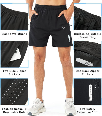 Men's Athletic Running Shorts Gym Workout 7"/9"/5" Quick Dry Lightweight Sports Basketball Tennis 3 Zipper Pockets