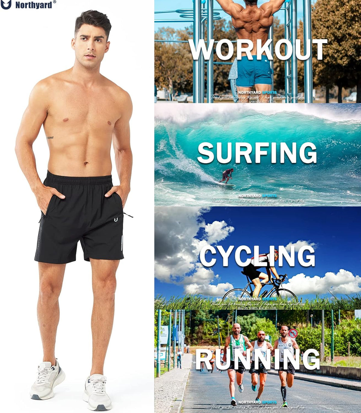 Men's Athletic Running Shorts Gym Workout 7"/9"/5" Quick Dry Lightweight Sports Basketball Tennis 3 Zipper Pockets
