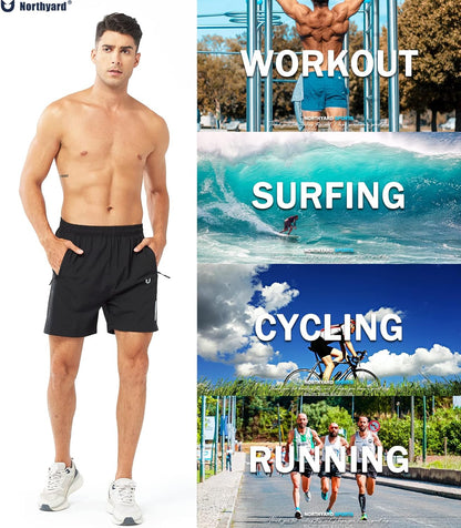 Men's Athletic Running Shorts Gym Workout 7"/9"/5" Quick Dry Lightweight Sports Basketball Tennis 3 Zipper Pockets