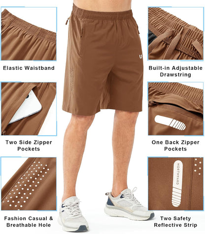 Men's Athletic Running Shorts Gym Workout 7"/9"/5" Quick Dry Lightweight Sports Basketball Tennis 3 Zipper Pockets