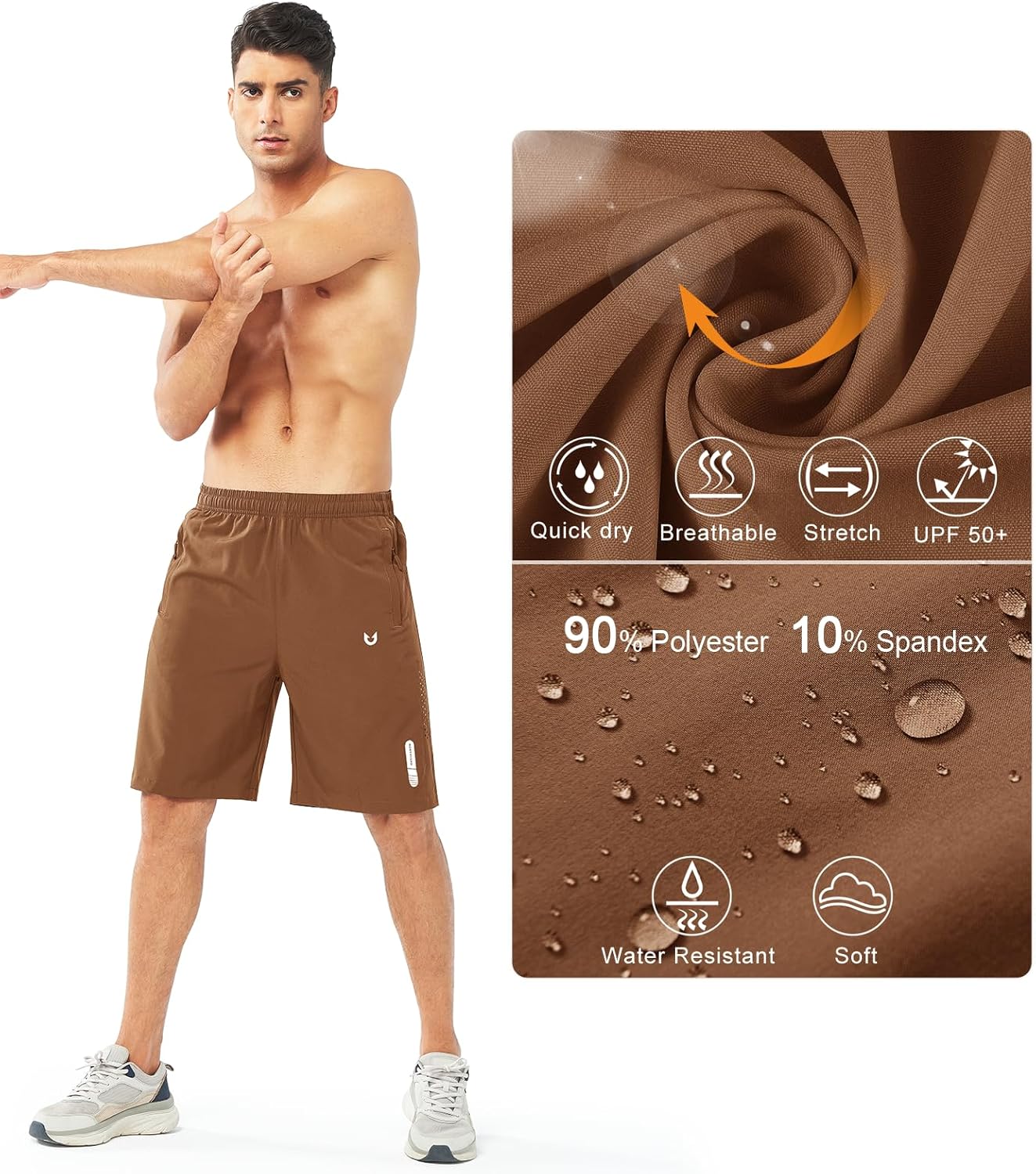 Men's Athletic Running Shorts Gym Workout 7"/9"/5" Quick Dry Lightweight Sports Basketball Tennis 3 Zipper Pockets