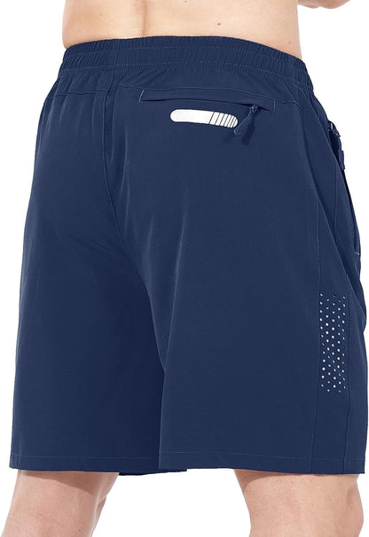 Men's Athletic Running Shorts Gym Workout 7"/9"/5" Quick Dry Lightweight Sports Basketball Tennis 3 Zipper Pockets
