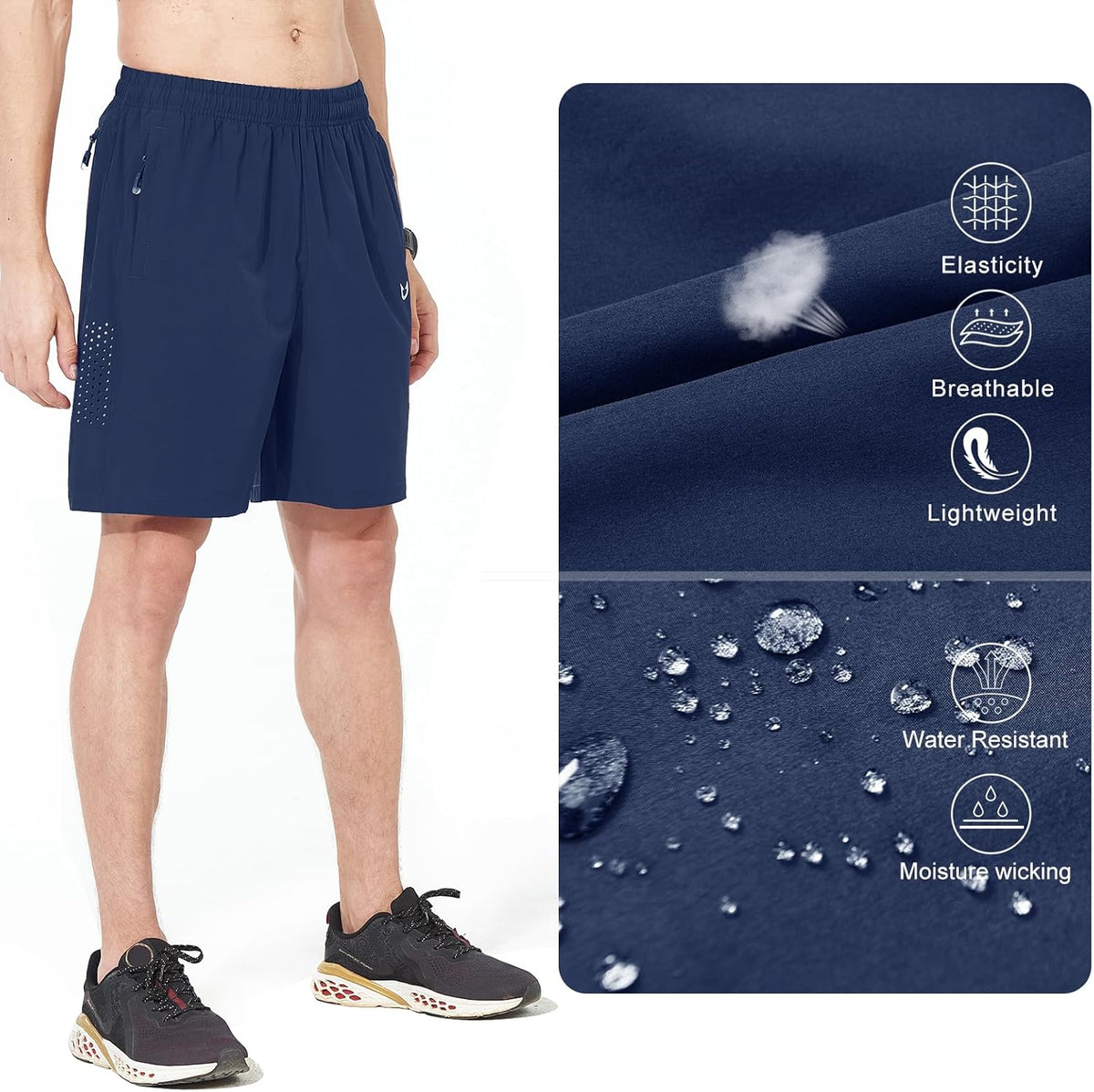 Men's Athletic Running Shorts Gym Workout 7"/9"/5" Quick Dry Lightweight Sports Basketball Tennis 3 Zipper Pockets