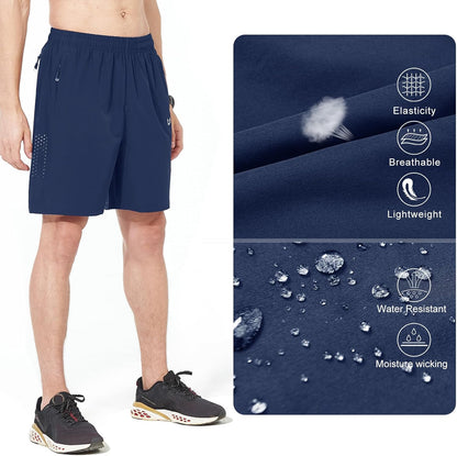 Men's Athletic Running Shorts Gym Workout 7"/9"/5" Quick Dry Lightweight Sports Basketball Tennis 3 Zipper Pockets